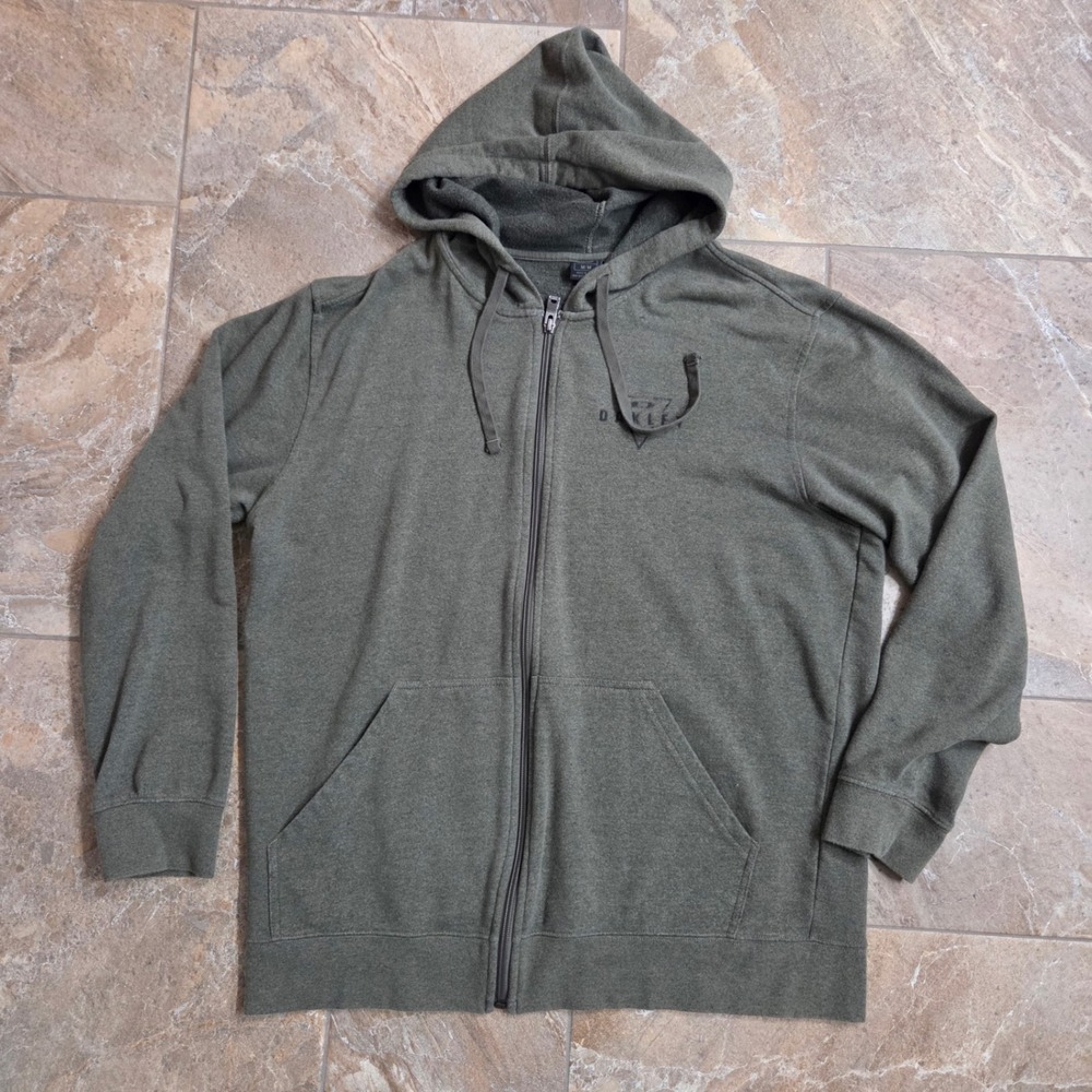 VTG Oakley Men Zip Up Hoodie Sweatshirt Green M/M Logo Pocket Casual